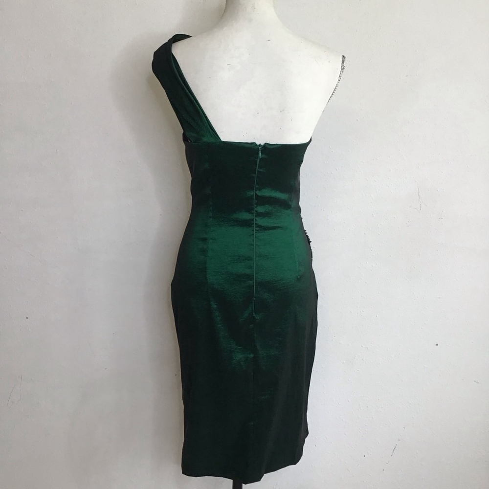 XSCAPE by Joanna Chen Women Elegant Dark Emerald Green One Shoulder Dress Sz 10 - Picture 3 of 14